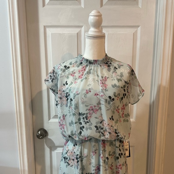 Adrianna Papell Short Printed Chiffon Dress Size 14 NWT Mint Multi Floral Spring - Picture 8 of 16